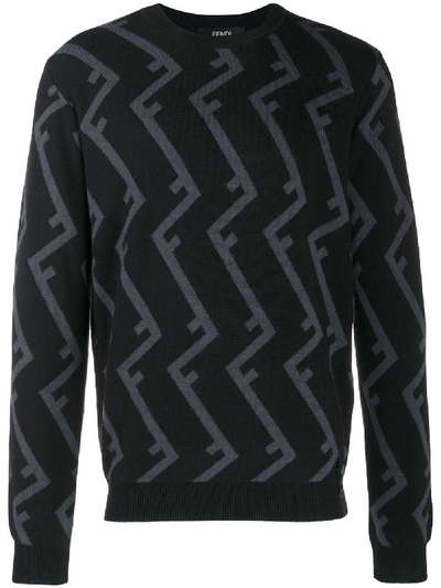 Shop Fendi Wool Sweater With Logo In Black