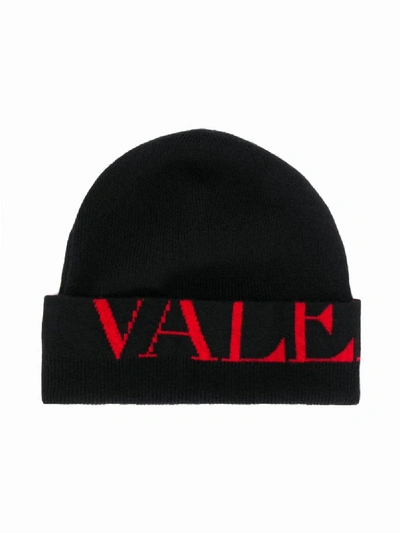 Shop Valentino Logo Print Hat In Black