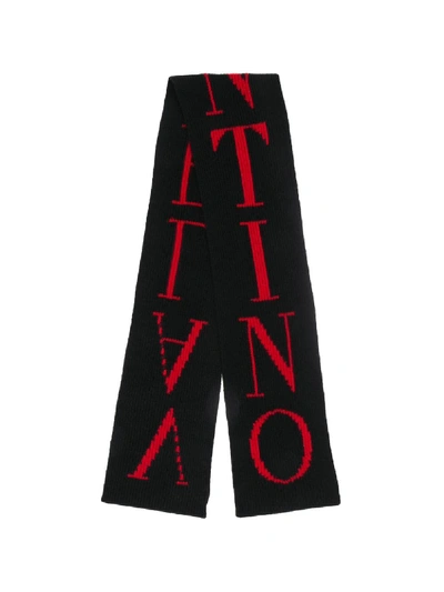 Shop Valentino Logo Print Scarf In Black