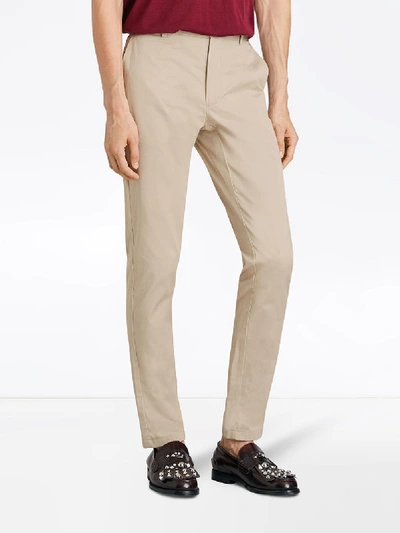 Shop Burberry Shibden Cotton Trousers In Beige