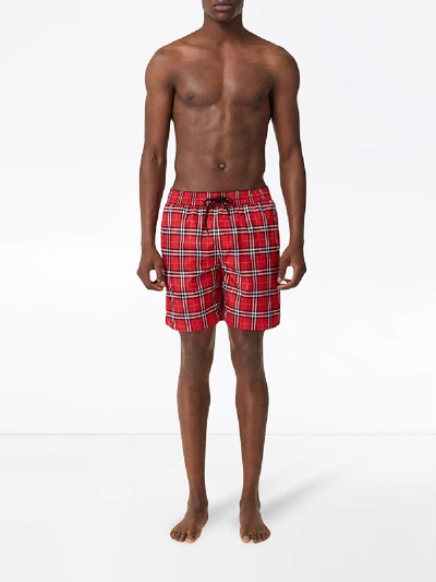 Shop Burberry Swimwear Boxer In Check In Red