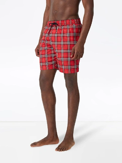 Shop Burberry Swimwear Boxer In Check In Red