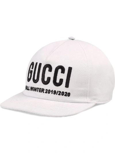 Shop Gucci Cotton Logo Embroidered Baseball Cap In White