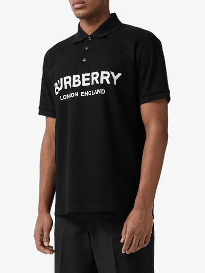 Shop Burberry Logo Cotton Polo In Black