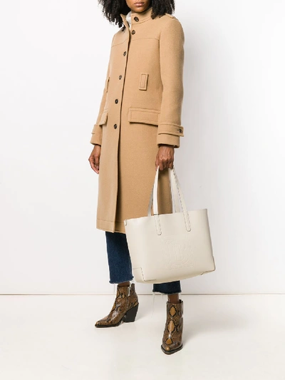 Shop Burberry Leather Tote Bag In White