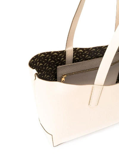 Shop Burberry Leather Tote Bag In White