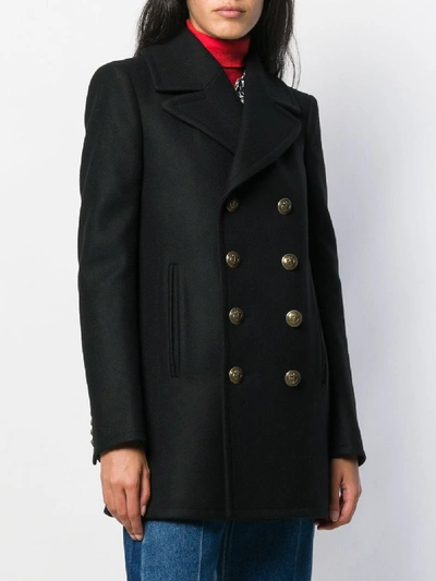 Shop Saint Laurent Double Breasted Coat In Virgin Wool