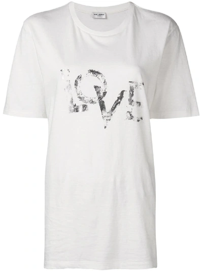 Shop Saint Laurent Roun-neck T-shirt With Print In White