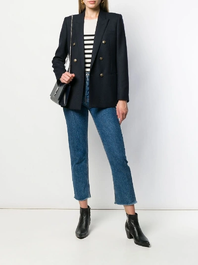 Shop Saint Laurent Double Breasted Jacket In Wool In Blue