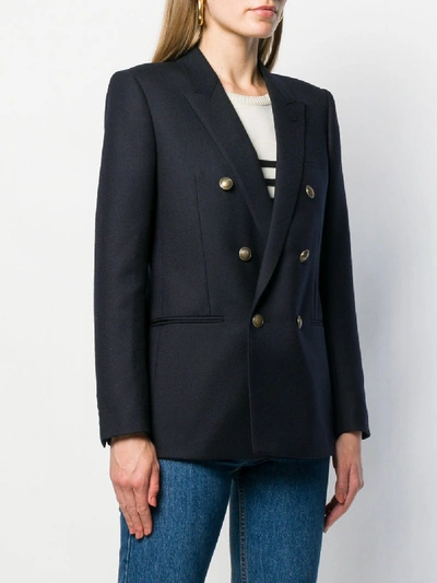 Shop Saint Laurent Double Breasted Jacket In Wool In Blue