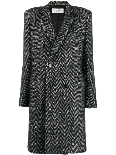 Shop Saint Laurent Double Breasted Coat In Wool