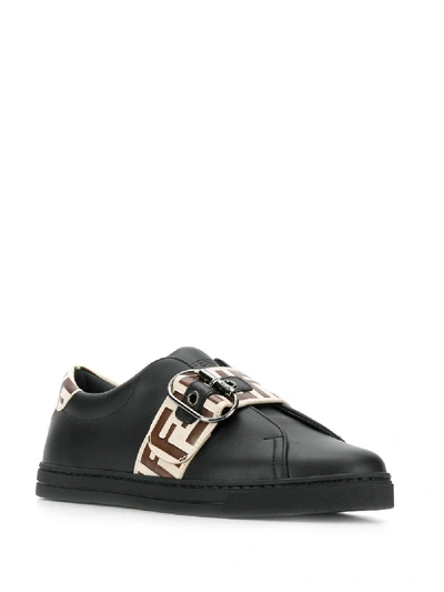 Shop Fendi Leather Trainer With Logo In Black