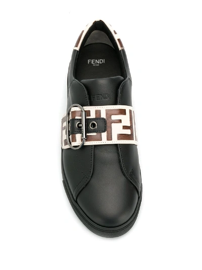 Shop Fendi Leather Trainer With Logo In Black