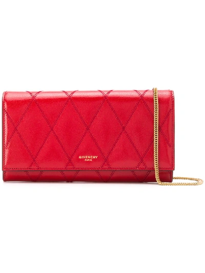 Shop Givenchy Gv3 Leather Wallet On Chain In Red