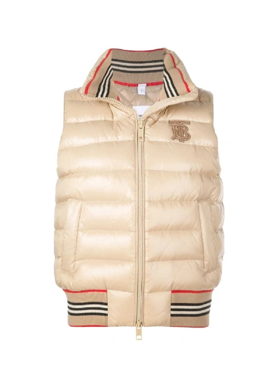 Shop Burberry Logo Waistcoat In Beige