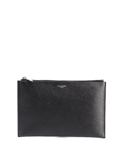 Shop Saint Laurent Mini Tablet Leather Case In Black