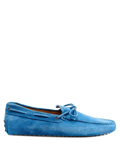 Shop Tod's Gommino Driving Light Blue Suede Loafers