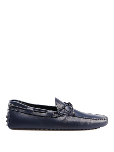 Shop Tod's Laces Detailed Blue Leather Loafers