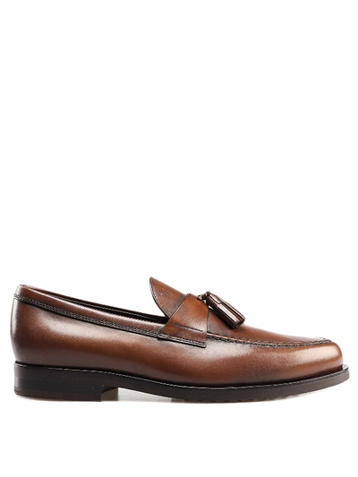 Shop Tod's Tassel Embellished Leather Loafers In Brown
