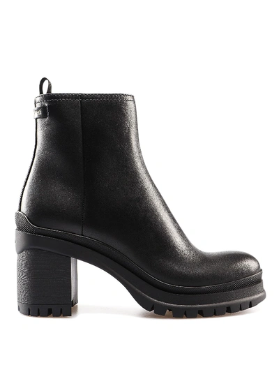 Shop Prada Black Leather Heeled Ankle Boots