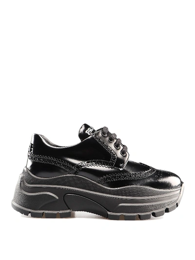 Shop Prada Black Leather Platform Sneakers