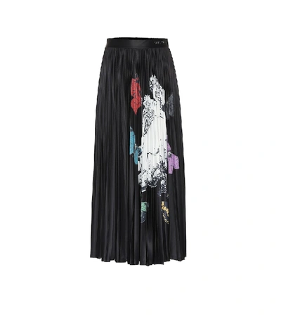 Shop Valentino Printed Satin Midi Skirt In Black