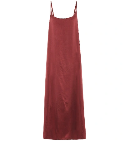 Shop Asceno Silk Slip Midi Dress In Red