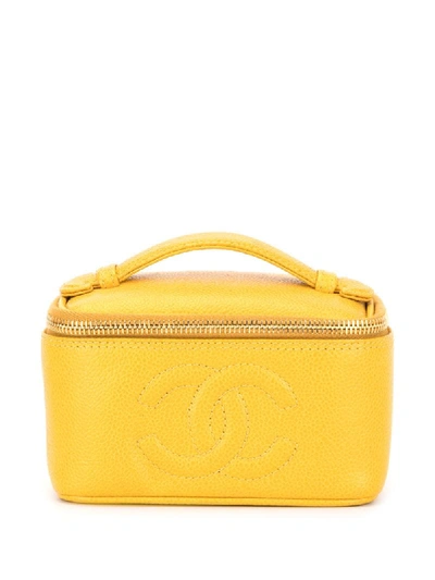 Shop Chanel Cc Logo Cosmetic Bag - Yellow