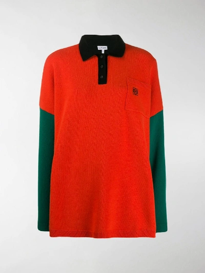 Shop Loewe Knitted Colourblock Polo Shirt In Green