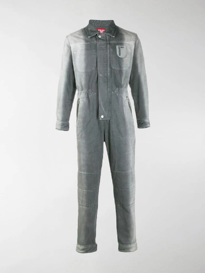 Shop Diesel Red Tag Two-tone Faded Denim Jumpsuit In Grey