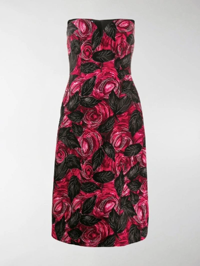 Shop Prada Rose Print Midi Dress In Red