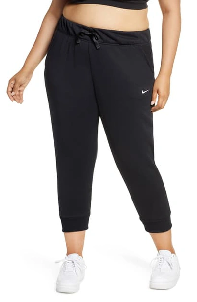 Shop Nike Dri-fit One Crop Fleece Pants In Black/ White