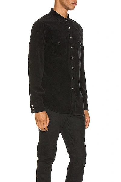 Shop Saint Laurent Classic Western Corduroy Shirt In Black Rinse
