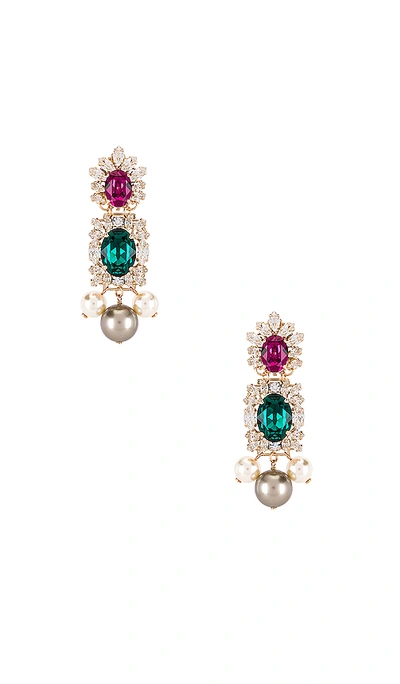 Shop Anton Heunis Crystal Cluster & Pearl Pendant Earring In Green  Fuchsia & Gold