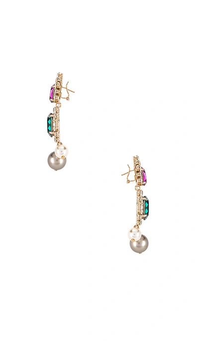 Shop Anton Heunis Crystal Cluster & Pearl Pendant Earring In Green  Fuchsia & Gold