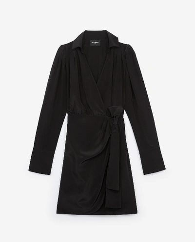 Shop The Kooples Black Long-sleeved Short Silk Dress