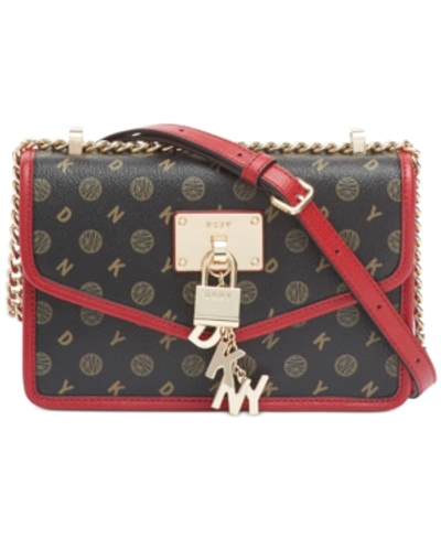Shop Dkny Elissa Heritage Logo Leather Flap Crossbody, Created For Macy's In Ebony/bright Red/gold