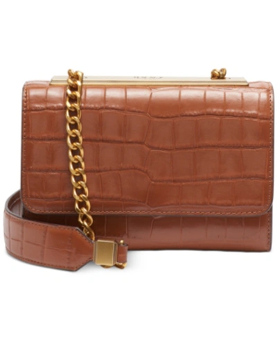 Shop Dkny Cooper Leather Flap Crossbody, Created For Macy's In Caramel/gold