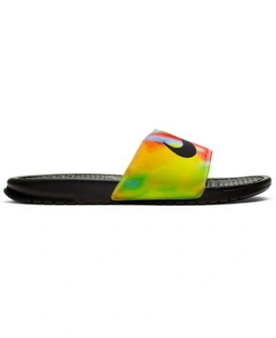 Shop Nike Men's Benassi Jdi Print Tie Dye Slide Sandals From Finish Line In Black/black-psychic Purpl