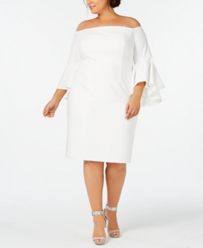 Shop Calvin Klein Plus Size Off-the-shoulder Crepe Dress In Cream