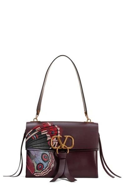 Shop Valentino Medium Vring U Print Calfskin Shoulder Bag In Rubin