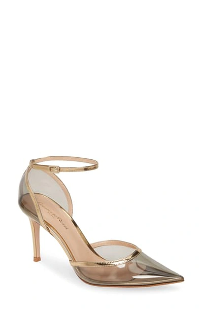 Shop Gianvito Rossi Clear Pointed Toe Ankle Strap Pump In Fume/ Mekong