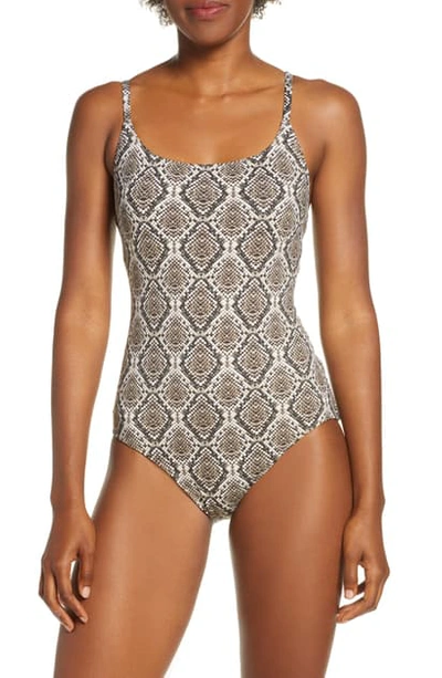 Shop Tommy Bahama Desert Python One-piece Swimsuit In Caffe