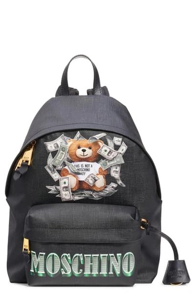 Shop Moschino Money Teddy Backpack In Black