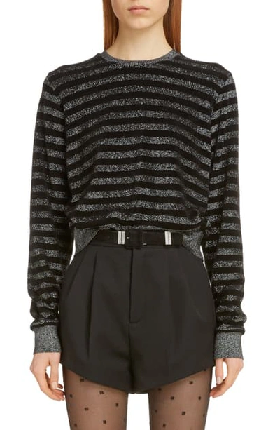 Shop Saint Laurent Metallic Stripe Sweater In Noir/argent