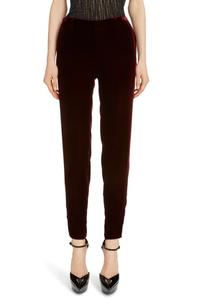 Shop Saint Laurent Slim Velvet Pants In Bordeaux