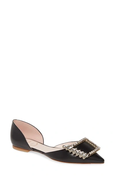 Shop Roger Vivier Wings Crystal Buckle Pointed Toe Flat In Black