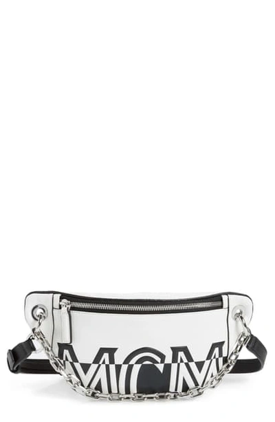 Shop Mcm Split Logo Leather Belt Bag - White