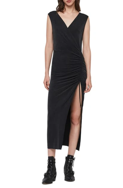 Shop Allsaints Jacka Sleeveless Midi Dress In Washed Black