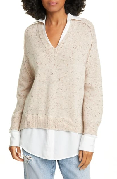 Shop Brochu Walker Wool & Cashmere Layered Pullover In Nude Multi W/ White